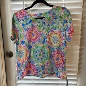 Alfred Dunner Multicolor Medallion Short Sleeve Tee